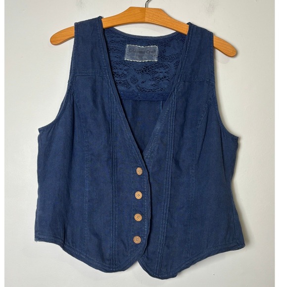 Coldwater Creek Jackets & Blazers - Coldwater Creek Womens Linen Vest L Boho Crochet Lace Dark Romantic Layering